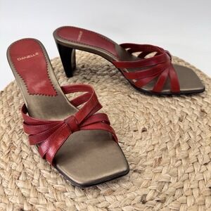 Y2K Vintage Leather Strappy Heels 8.5 Red Square Toe Sandals Shoes Brazil